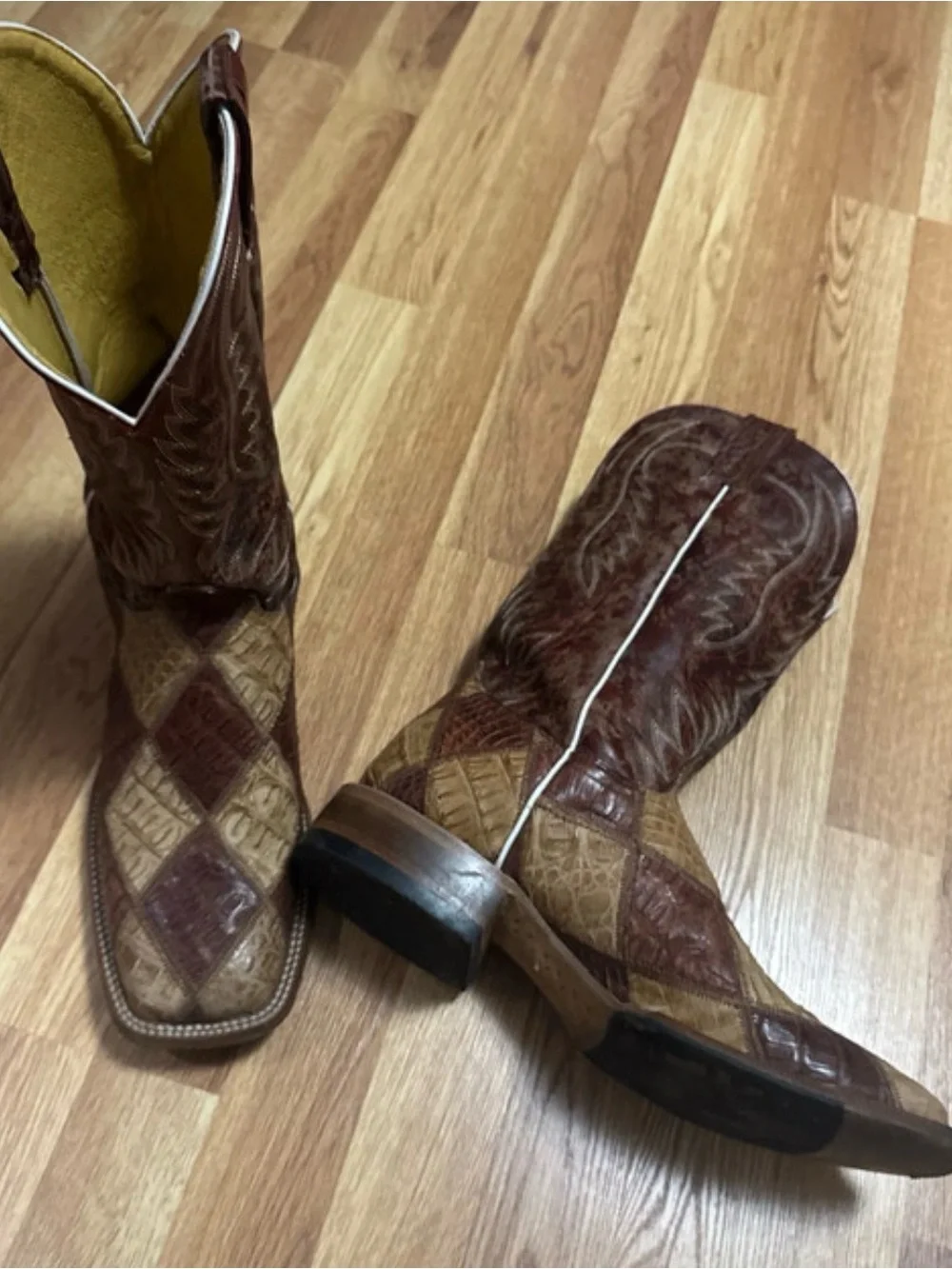 Men's Two-Tone Brown Patchwork Western Boots